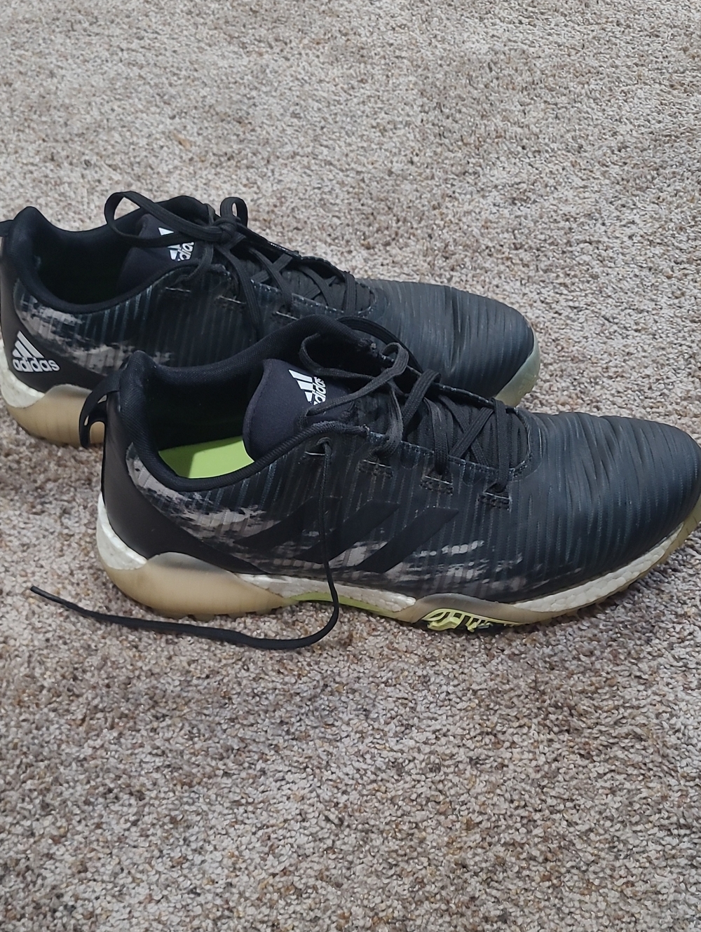 adidas Men's Black and Green Golf Sneakers